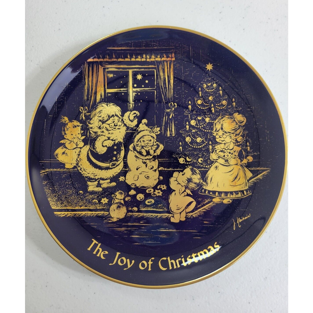 Lindner Plate "Joy of Christmas" 1978 Cobalt 24K Gold‎ Collectible Plate #15764